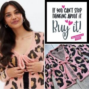 New Look Pink and Black Animal Print Cardigan. NWOT Size 2